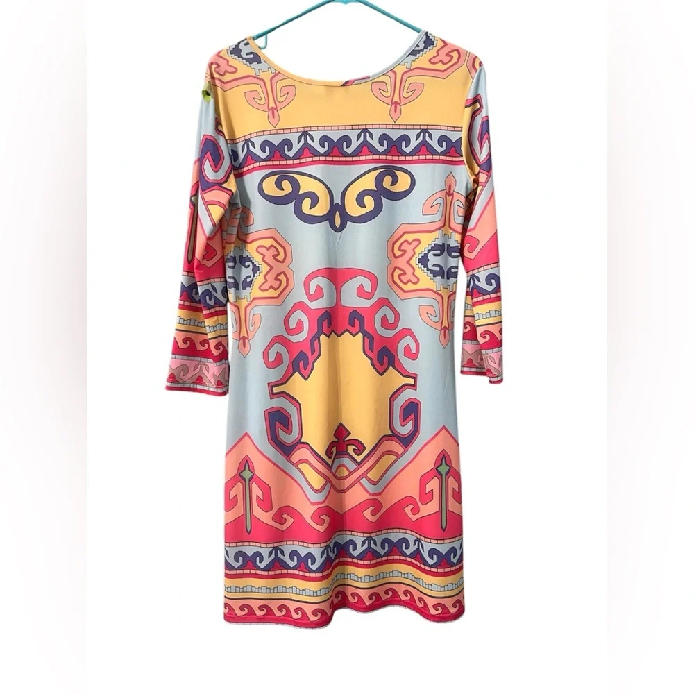 JEAN-PIERRE KLIFA PARIS colorful 3/4 sleeve DAPHNE dress grecian size MEDIUM - Picture 3 of 8